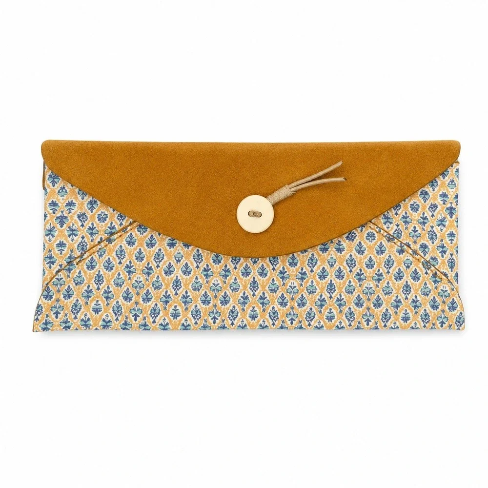 Anthropologie Georgia Penil Pouch Envelope Clutch Mustard Yellow Suede Boho Bag